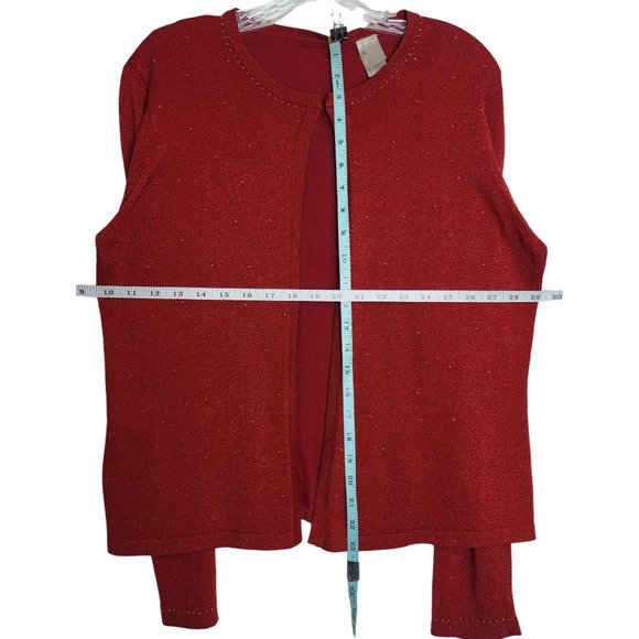 Open Cardigan Large Red Glittery Solid Silk - Picture 5 of 9